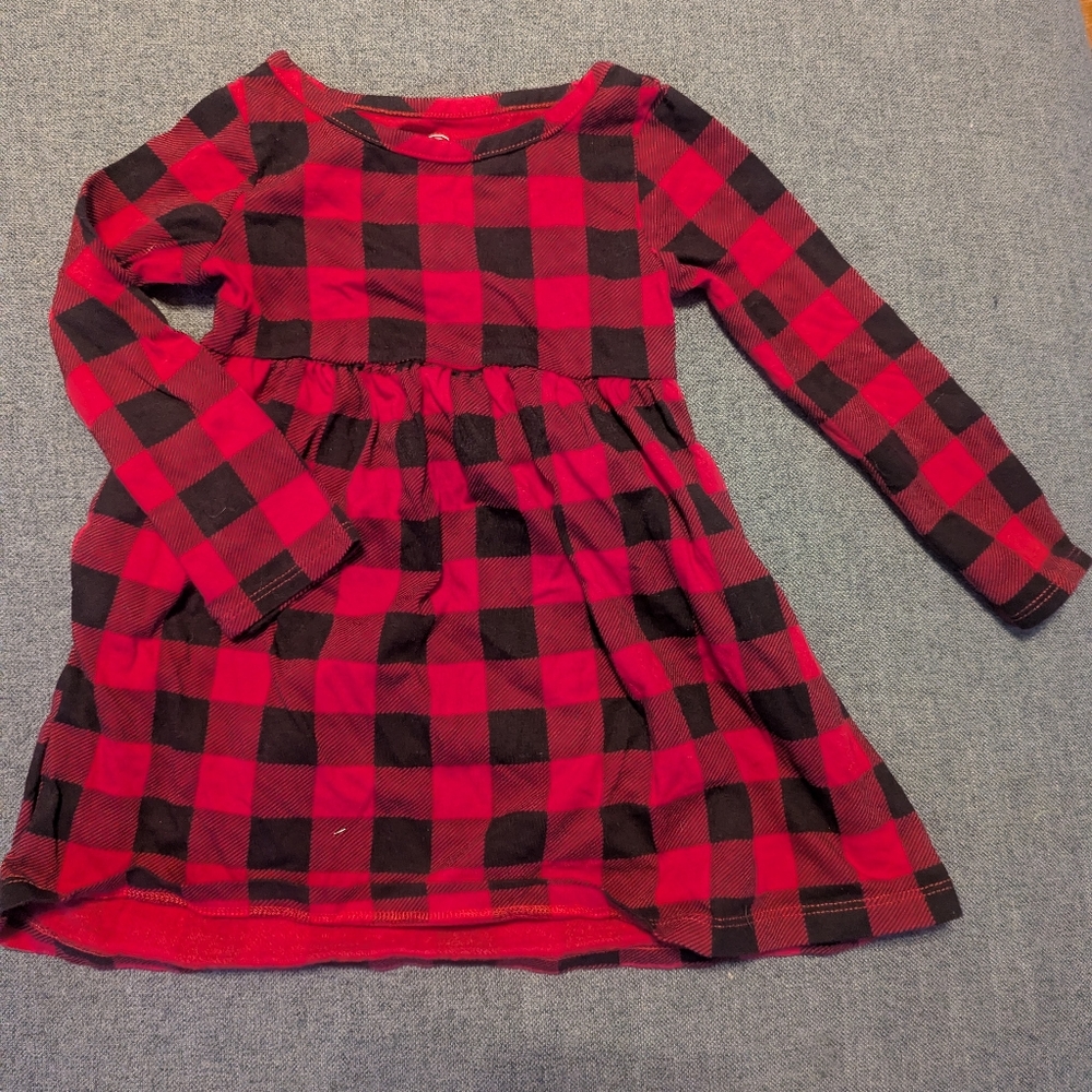 2t Red and Black Plaid Long Sleeve Dress